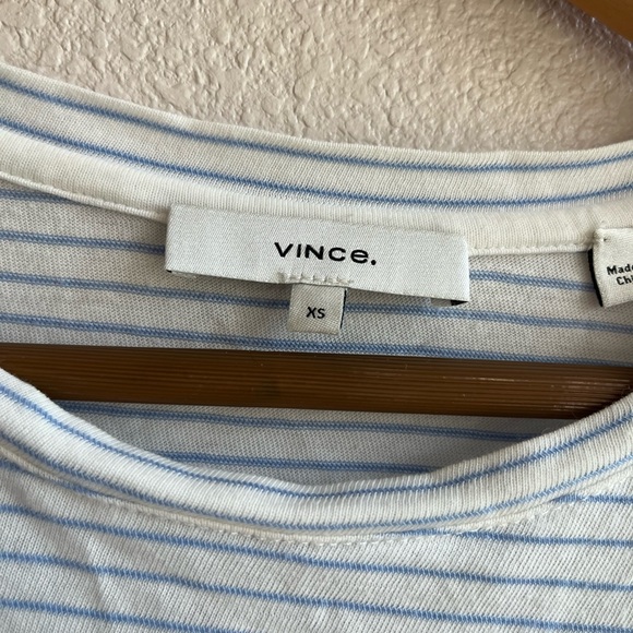 Vince Blue & White Pencil Stripe Dolman Sleeve Crewneck Cotton Top XS - Picture 4 of 9